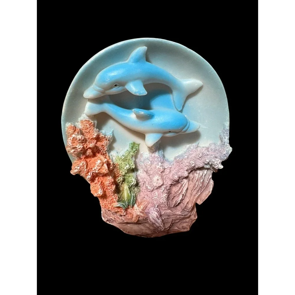 Vintage Resin Dolphin Under The Sea Ocean Plates Figurine Lot Of Four